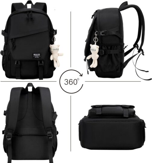 College School Bag for Men Women Laptop Backpack 15.6 Inch Anti Theft Travel Daypack Large Elementary Middle High Bookbags for Teens Girls Boys Students-Medium black - Image 3