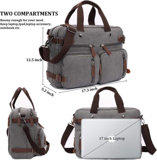 Convertible Laptop Backpack 17.3 Inch Messenger Bag for Men/Women - Image 3
