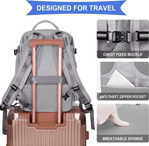 Coowoz Large Travel Backpack For Women Men, Flight Approved, Waterproof Outdoor Sports Rucksack, Casual Daypack, Fit 15.6 Inch Laptop Shoes, Grey - Image 6