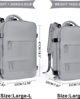 Coowoz Large Travel Backpack For Women Men, Flight Approved, Waterproof Outdoor Sports Rucksack, Casual Daypack, Fit 15.6 Inch Laptop Shoes, Grey
