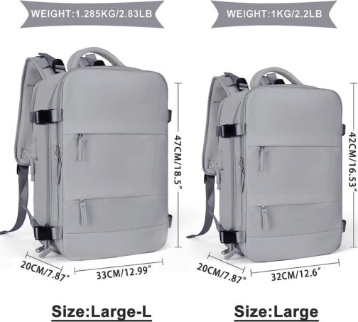 Coowoz Large Travel Backpack For Women Men, Flight Approved, Waterproof Outdoor Sports Rucksack, Casual Daypack, Fit 15.6 Inch Laptop Shoes, Grey - Image 2