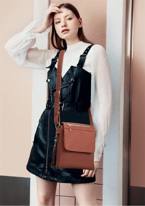 Crossbody Bag for Women, Leather Crossbody Purse Lightweight Medium Double Compartment Shoulder Bag with Tassel - Image 6