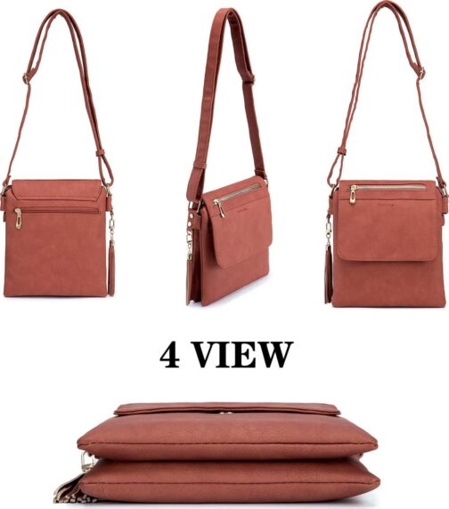 Crossbody Bag for Women, Leather Crossbody Purse Lightweight Medium Double Compartment Shoulder Bag with Tassel - Image 2
