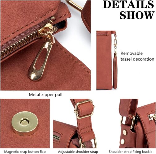 Crossbody Bag for Women, Leather Crossbody Purse Lightweight Medium Double Compartment Shoulder Bag with Tassel - Image 4