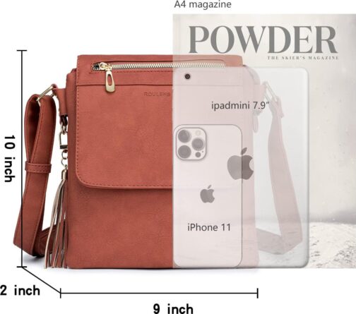Crossbody Bag for Women, Leather Crossbody Purse Lightweight Medium Double Compartment Shoulder Bag with Tassel - Image 5