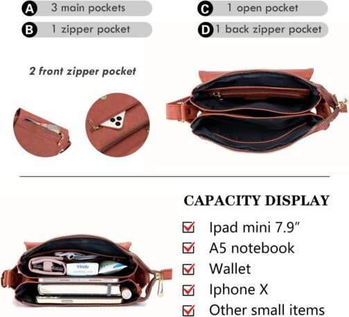 Crossbody Bag for Women, Leather Crossbody Purse Lightweight Medium Double Compartment Shoulder Bag with Tassel - Image 3