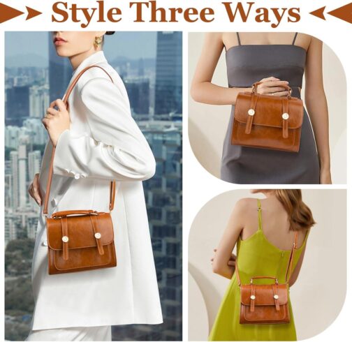 Crossbody Bags for Women, Top-Handle PU Leather Shoulder Handbags, Purses for Women with Adjustable Strap (Brown) - Image 2