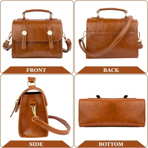 Crossbody Bags for Women, Top-Handle PU Leather Shoulder Handbags, Purses for Women with Adjustable Strap (Brown) - Image 3
