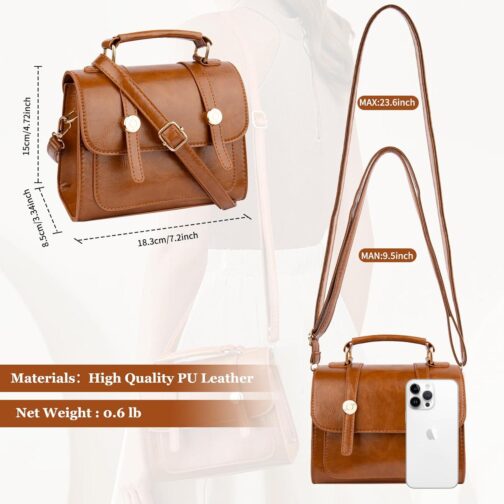 Crossbody Bags for Women, Top-Handle PU Leather Shoulder Handbags, Purses for Women with Adjustable Strap (Brown) - Image 6
