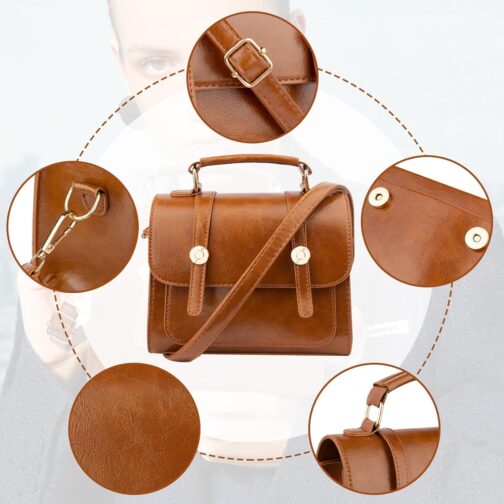 Crossbody Bags for Women, Top-Handle PU Leather Shoulder Handbags, Purses for Women with Adjustable Strap (Brown) - Image 4