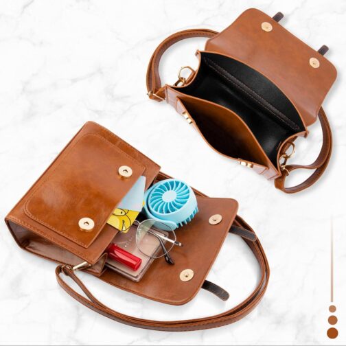 Crossbody Bags for Women, Top-Handle PU Leather Shoulder Handbags, Purses for Women with Adjustable Strap (Brown) - Image 5