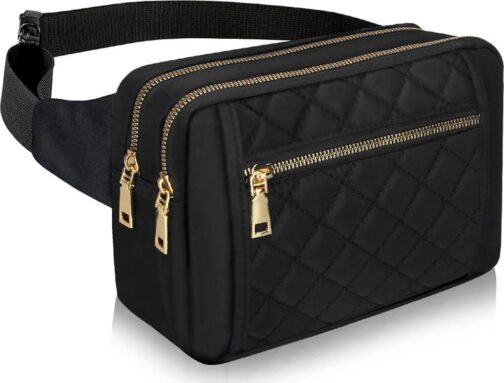 Cute Large Black Fanny Packs for Women Cross Body Waist Bag Nylon Fashionable Fanny Pack Designer Workout Hiking Waist Pack Running Travel Gym Pretty Zipper Fashion Quilted Womens Fanny Pack