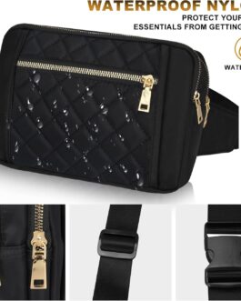 Cute Large Black Fanny Packs for Women Cross Body Waist Bag Nylon Fashionable Fanny Pack Designer Workout Hiking Waist Pack Running Travel Gym Pretty Zipper Fashion Quilted Womens Fanny Pack