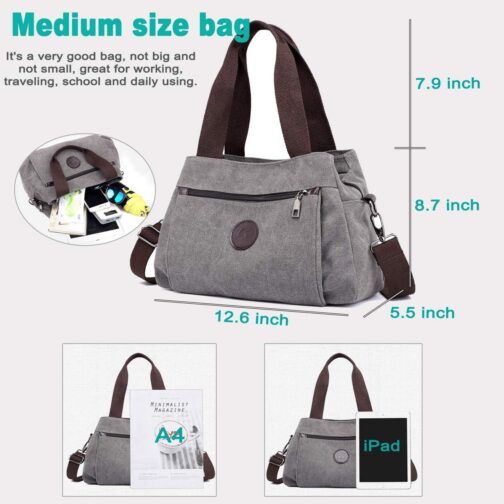 DOURR Hobo Handbags Canvas Crossbody Bag for Women, Multi Compartment Tote Purse Bags - Image 5
