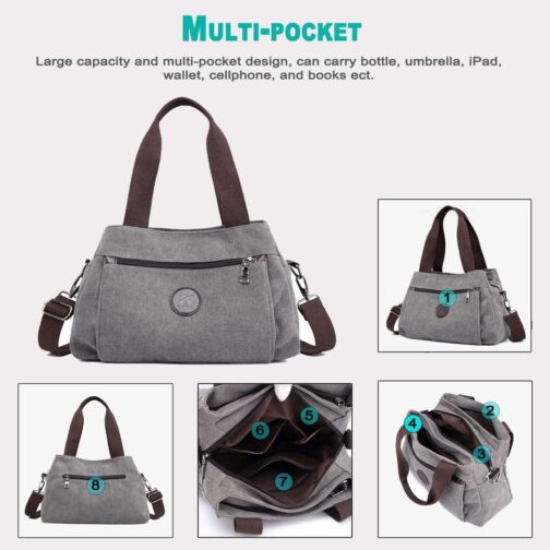 DOURR Hobo Handbags Canvas Crossbody Bag for Women, Multi Compartment Tote Purse Bags - Image 4