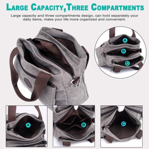DOURR Hobo Handbags Canvas Crossbody Bag for Women, Multi Compartment Tote Purse Bags - Image 2