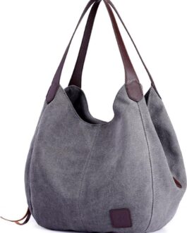 DOURR Women’s Multi-pocket Shoulder Bag Fashion Cotton Canvas Handbag Tote Purse