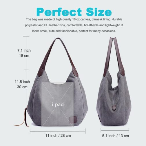 DOURR Women's Multi-pocket Shoulder Bag Fashion Cotton Canvas Handbag Tote Purse - Image 4