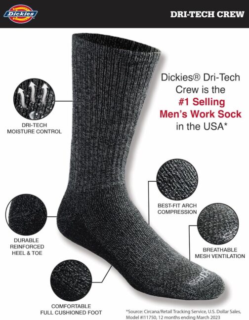 Dickies Men's Dri-Tech Essential Moisture Control Crew Socks Multipack - Image 2