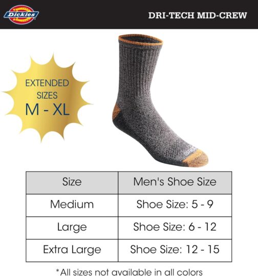 Dickies Men's Dri-tech Moisture Control Comfort Length Mid-Crew Socks - Image 3