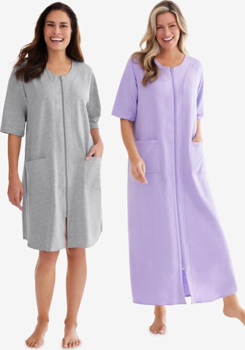 Dreams and Co. Women's Plus Size Short French Terry Zip-Front Robe - Image 5