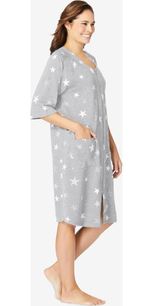 Dreams and Co. Women's Plus Size Short French Terry Zip-Front Robe - Image 4