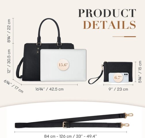 ECOSUSI Laptop Tote Bag Laptop Bag 15.6 inch Work Shoulder Briefcase Computer Messenger with Clutch Satchel Handbag 2 PCS Set - Image 6