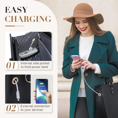 ECOSUSI Laptop Tote Bag Laptop Bag 15.6 inch Work Shoulder Briefcase Computer Messenger with Clutch Satchel Handbag 2 PCS Set - Image 3