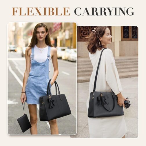 ECOSUSI Laptop Tote Bag Laptop Bag 15.6 inch Work Shoulder Briefcase Computer Messenger with Clutch Satchel Handbag 2 PCS Set - Image 8