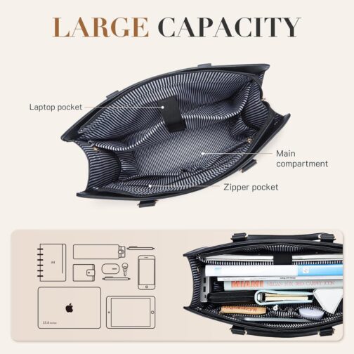 ECOSUSI Laptop Tote Bag Laptop Bag 15.6 inch Work Shoulder Briefcase Computer Messenger with Clutch Satchel Handbag 2 PCS Set - Image 4