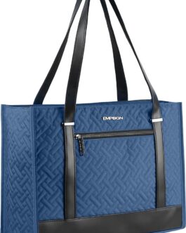 EMPSIGN Laptop Tote bag for women 16 Inch, Stylish Computer Shoulder Tote Bag for Work, Large Capacity Quilted Laptop Briefcase, Waterproof Women Business Office Bag, Quilted Haze Blue