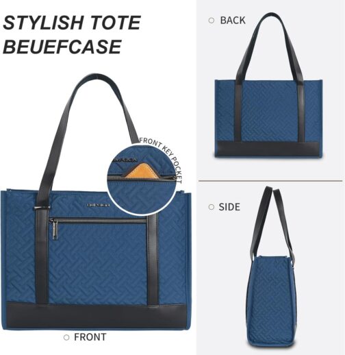 EMPSIGN Laptop Tote bag for women 16 Inch, Stylish Computer Shoulder Tote Bag for Work, Large Capacity Quilted Laptop Briefcase, Waterproof Women Business Office Bag, Quilted Haze Blue - Image 5