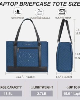 EMPSIGN Laptop Tote bag for women 16 Inch, Stylish Computer Shoulder Tote Bag for Work, Large Capacity Quilted Laptop Briefcase, Waterproof Women Business Office Bag, Quilted Haze Blue