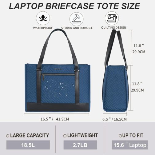 EMPSIGN Laptop Tote bag for women 16 Inch, Stylish Computer Shoulder Tote Bag for Work, Large Capacity Quilted Laptop Briefcase, Waterproof Women Business Office Bag, Quilted Haze Blue - Image 2