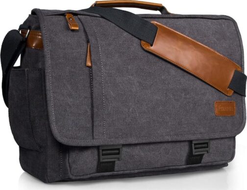 ESTARER 17-17.3 Inch Water-resistant Canvas Laptop Messenger Bag, Grey