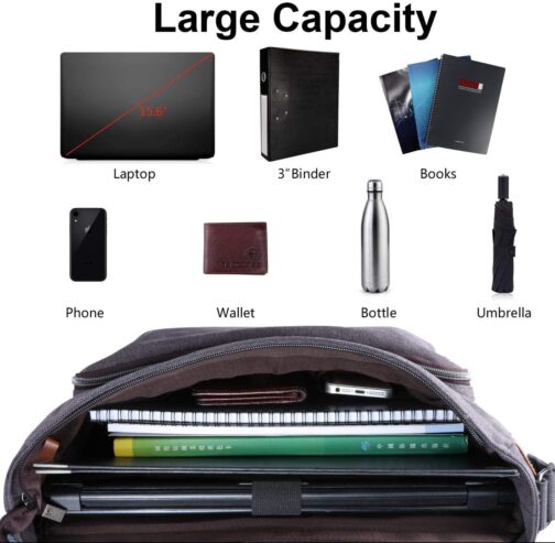 ESTARER Computer Messenger Bag 15-15.6 inch, Water-resistant Canvas Work Bag Briefcase, Laptop Shoulder Bag Satchel with Buckles, Grey - Image 5