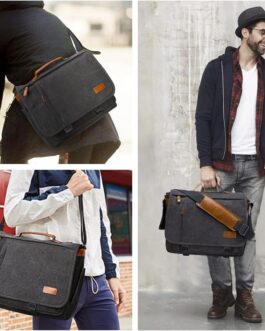 ESTARER Computer Messenger Bag 15-15.6 inch, Water-resistant Canvas Work Bag Briefcase, Laptop Shoulder Bag Satchel with Buckles, Grey