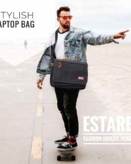 ESTARER Laptop Messenger Bag 17-17.3 Inch Water-resistant Canvas Shoulder Bag for Work College, Grey