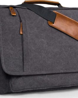 ESTARER Laptop Messenger Bag 17-17.3 Inch Water-resistant Canvas Shoulder Bag for Work College, Grey
