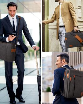 ESTARER Men’s Laptop Messenger Bag, 17-17.3Inch Laptop Backpack, Water Resistant Canvas Computer Bag Shoulder Bag, 3 in 1 Convertible Laptop Briefcases (Grey)