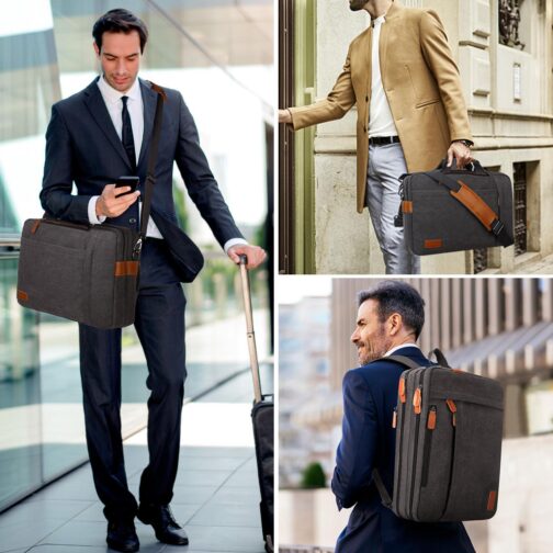 ESTARER Men's Laptop Messenger Bag, 17-17.3Inch Laptop Backpack, Water Resistant Canvas Computer Bag Shoulder Bag, 3 in 1 Convertible Laptop Briefcases (Grey) - Image 2