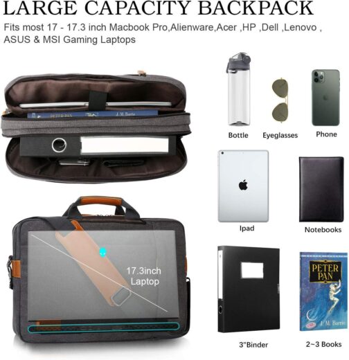 ESTARER Men's Laptop Messenger Bag, 17-17.3Inch Laptop Backpack, Water Resistant Canvas Computer Bag Shoulder Bag, 3 in 1 Convertible Laptop Briefcases (Grey) - Image 3