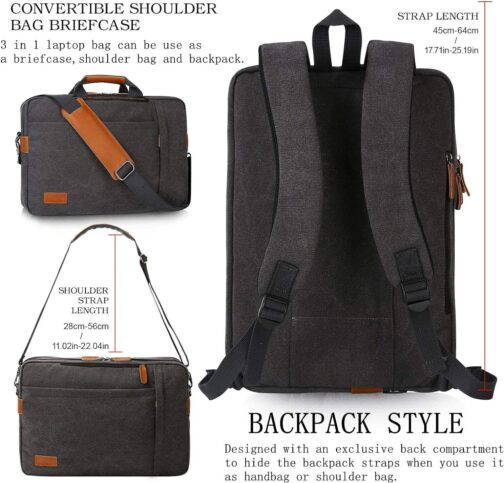 ESTARER Men's Laptop Messenger Bag, 17-17.3Inch Laptop Backpack, Water Resistant Canvas Computer Bag Shoulder Bag, 3 in 1 Convertible Laptop Briefcases (Grey) - Image 5