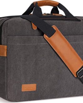 ESTARER Men’s Laptop Messenger Bag, 17-17.3Inch Laptop Backpack, Water Resistant Canvas Computer Bag Shoulder Bag, 3 in 1 Convertible Laptop Briefcases (Grey)