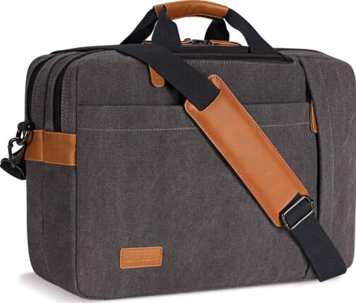 ESTARER Men's Laptop Messenger Bag, 17-17.3Inch Laptop Backpack, Water Resistant Canvas Computer Bag Shoulder Bag, 3 in 1 Convertible Laptop Briefcases (Grey)