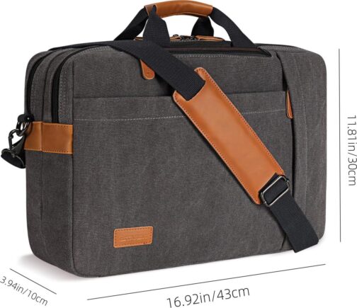 ESTARER Men's Laptop Messenger Bag, 17-17.3Inch Laptop Backpack, Water Resistant Canvas Computer Bag Shoulder Bag, 3 in 1 Convertible Laptop Briefcases (Grey) - Image 6