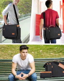 ESTARER Messenger Bag 17-17.3 Inch, Men’s Computer Bag Water-resistant Canvas, College/Work/Travel Laptop Shoulder Bag with Pencil Case Pouch, Dark Grey