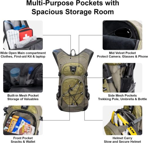 EVERFUN Hydration Backpack 18L with Water Bladder 2L/3L Hiking Water Backpack Women Men Lightweight Insulation Hydration Day Rucksack for Hiking, Cycling, Running, Festival, Camping - Image 3