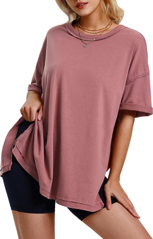 EXLURA Womens Summer Oversized T Shirts 2024 Casual Short Sleeve Loose Maternity Tops Crewneck Tunic Plus Gym Workout Top