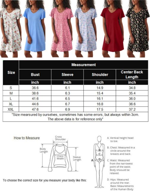 Ekouaer 2 Pack Nightgowns for Women Flare Short Sleeve Sleepshirt V Neck Sleepwear Pajama Dress S-2XL - Image 6